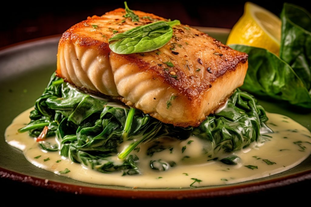 Recette : Pavé de Cabillaud Poêlé et Epinards à la Crème, Jus Onctueux au Noily