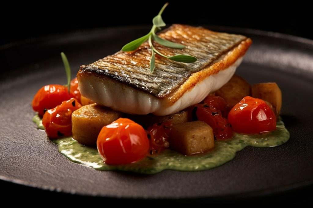 Recette : Filet de Bar à la Peau Croustillante et Tomates Confites Sauce Basilic