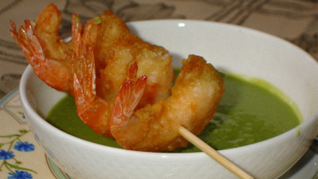 Recette : Velouté Glacé de Petit Pois à la Menthe et Tempura de Gambas