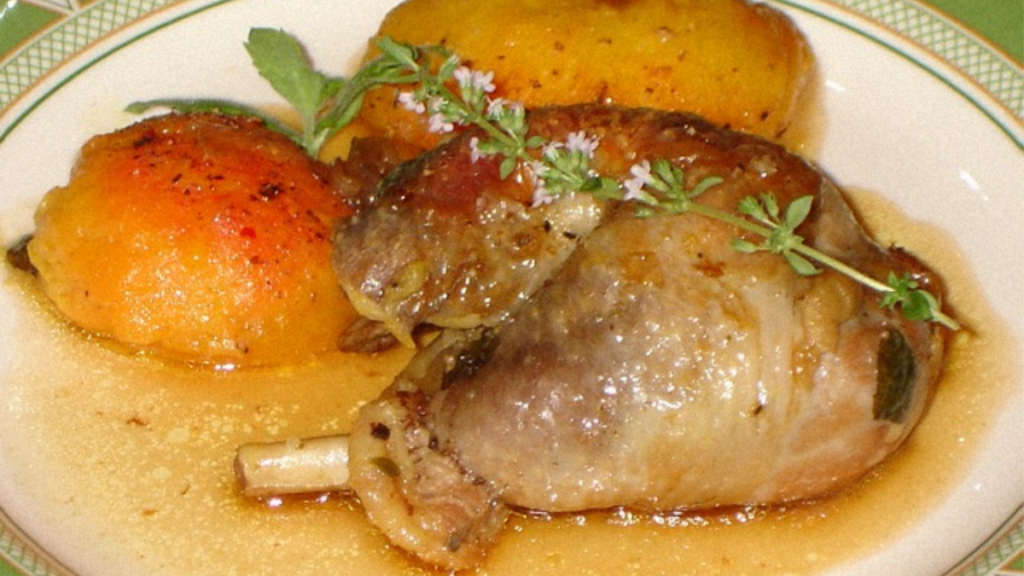 Suprême de Pintade Rôtie aux Pêches et au Thym