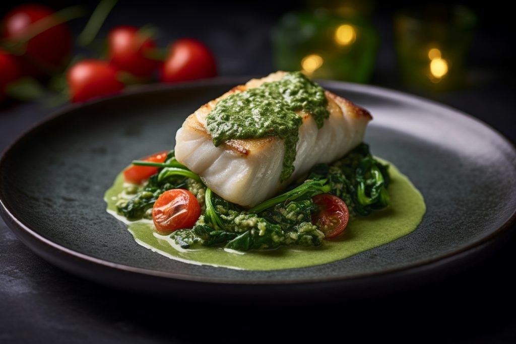 Recette : Filet de Bar au Coulis d'Epinard et Jeunes pousses